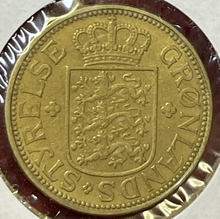 1926 Greenland One 1 Krone Crowned Shield Polar Bear Coin