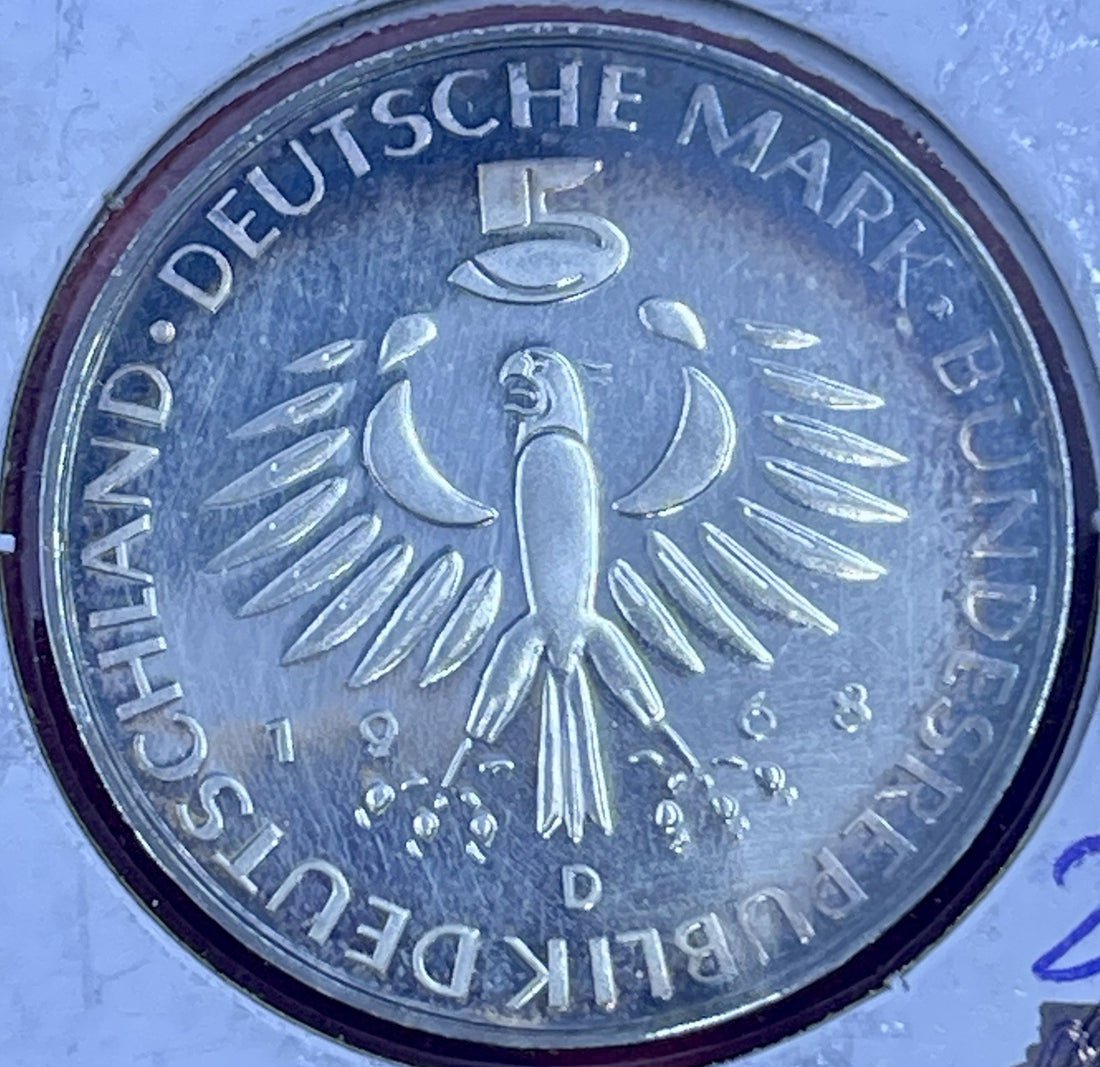 1968-D Germany Federal Republic 5 Mark .625 Max Pettenkofer Toner Coin