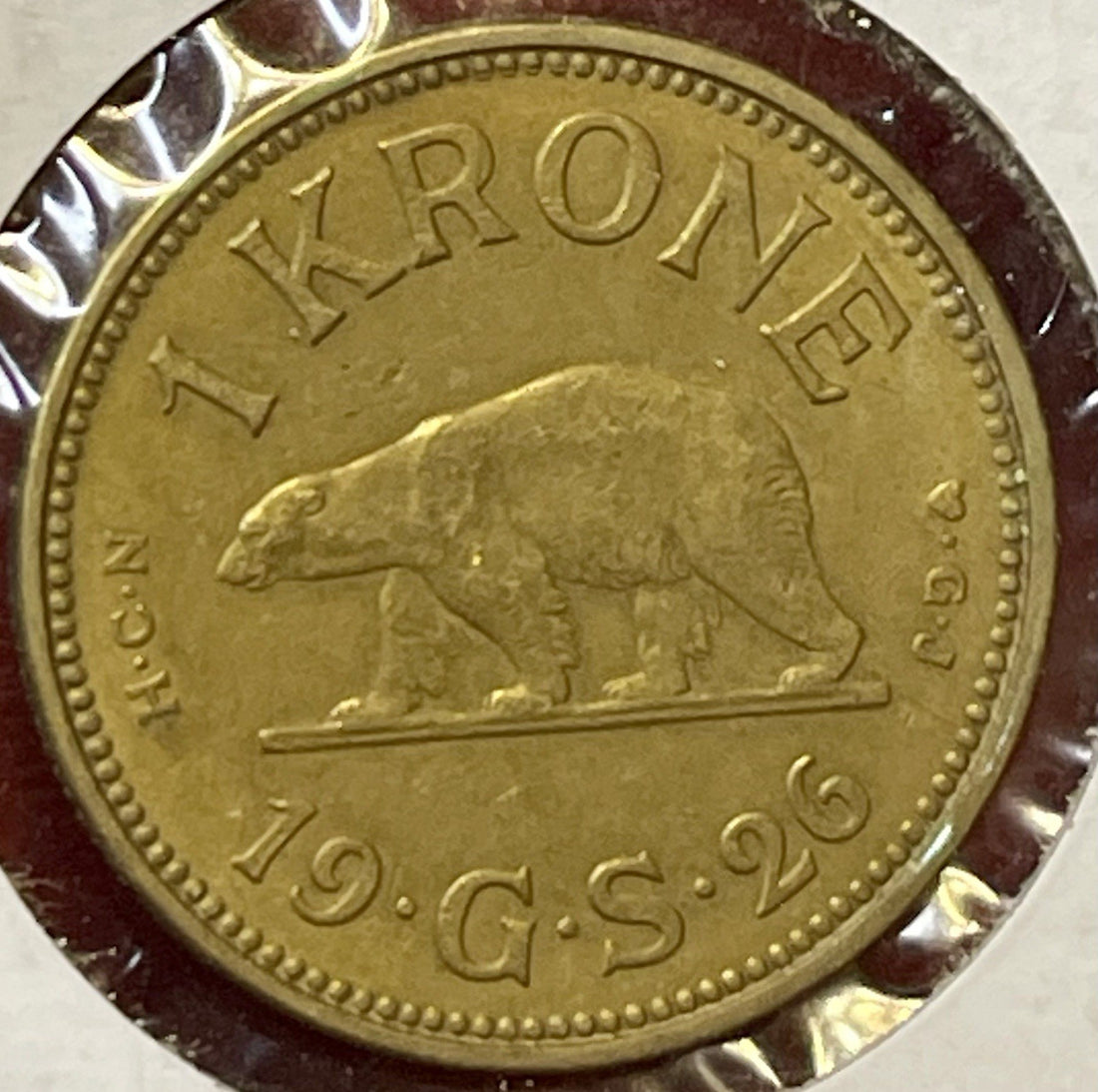 1926 Greenland One 1 Krone Crowned Shield Polar Bear Coin