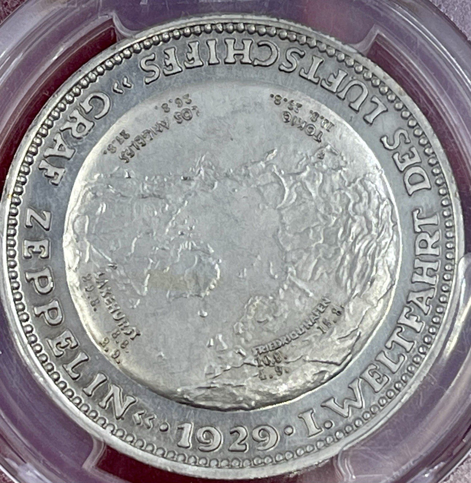 Germany Weimar 1929 Medal PCGS SP63 Silver Eckener Graf Zeppelin World Trip RARE