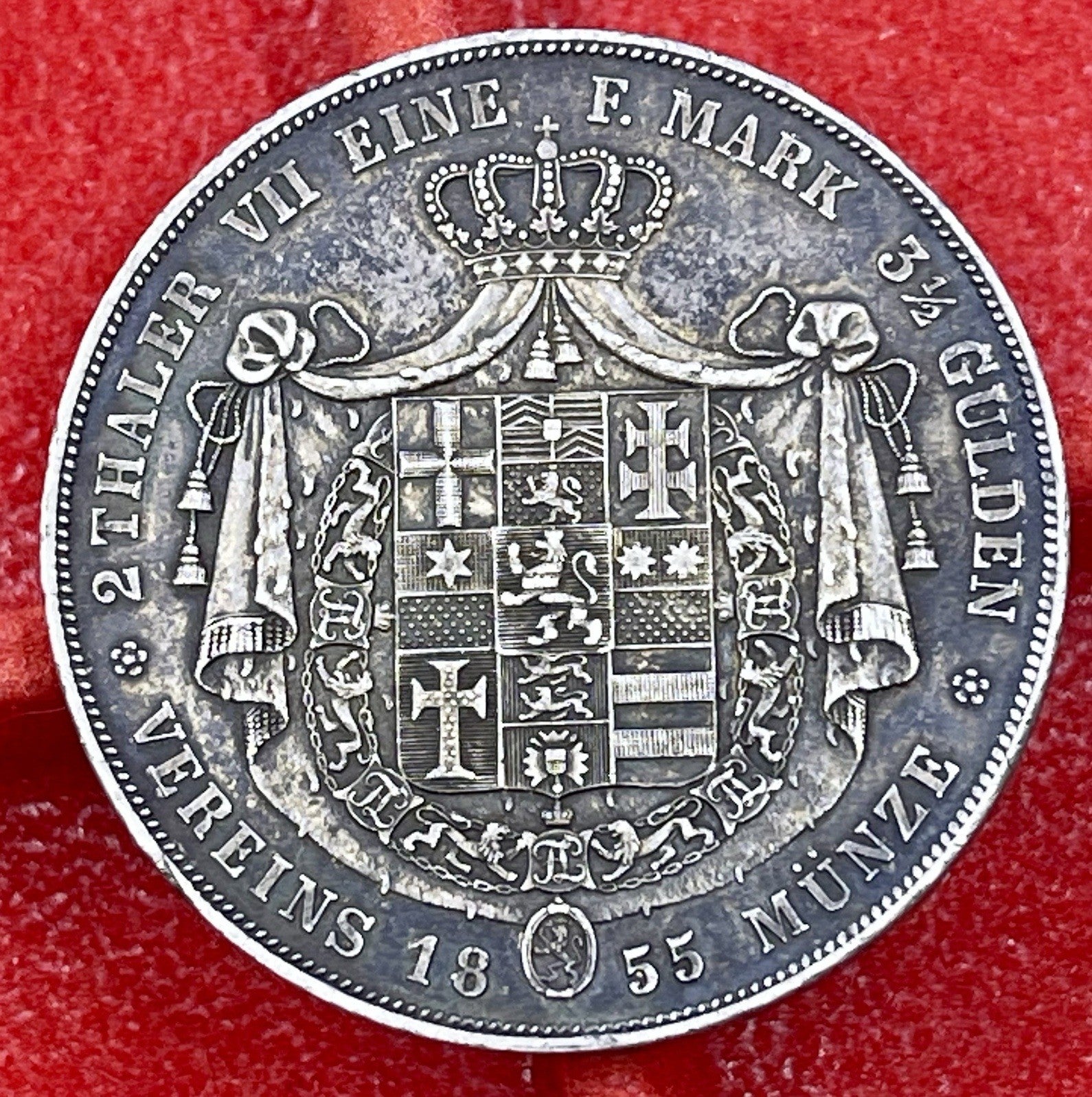 1855 German States Hesse-Cassel Thaler Silver KM 618.42