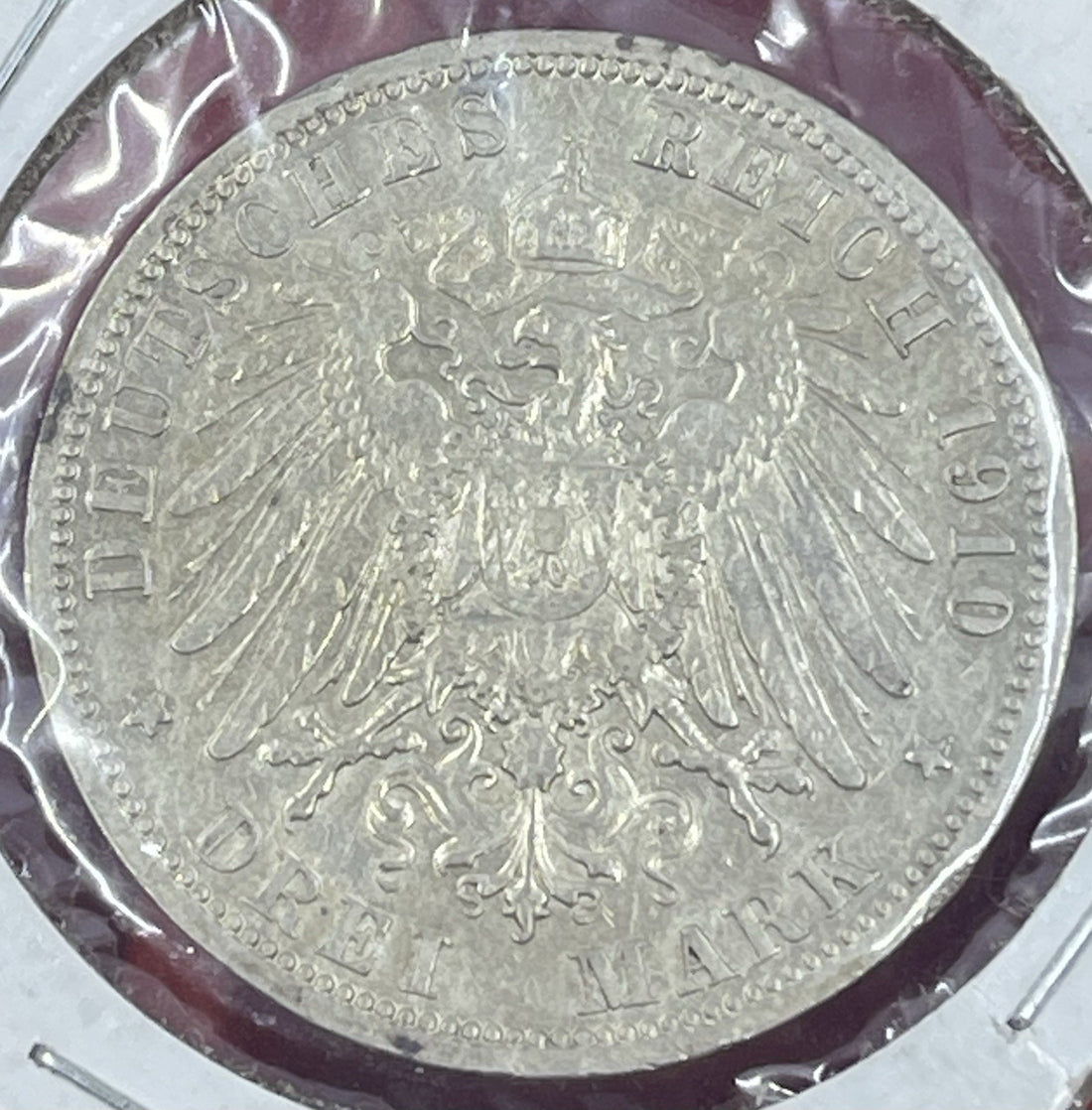 GERMANY. 1910, 3 Mark, Silver - Kaiser Wilhelm I, Prussia Eagle Berlin A Coin