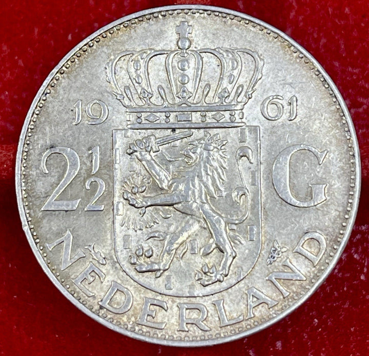 1961 Netherlands 2-1/2 Gulden - Queen Juliana  .720 Silver Coin (.3472 Oz.)