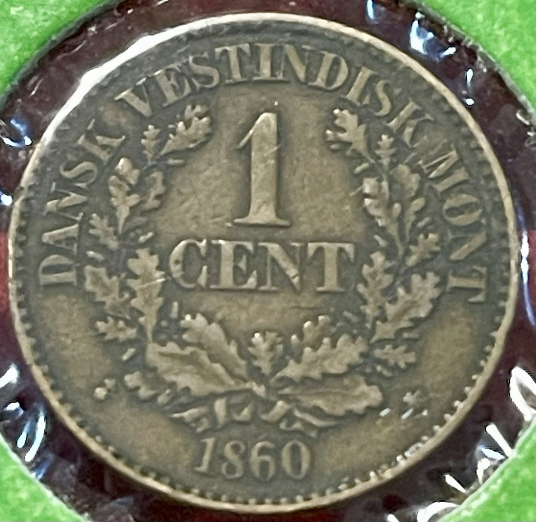 1860 Danish West Indies 1 Cent Coin KM 63