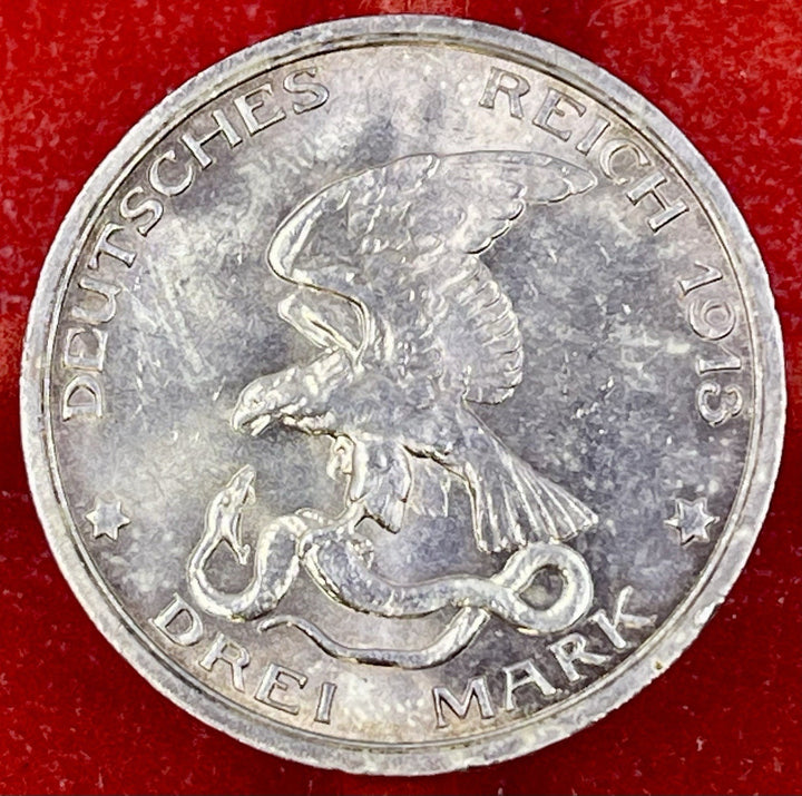 1913 A Germany 3 Mark Silver Prussia Napoleon Centennial KM5341913 A Germany 3