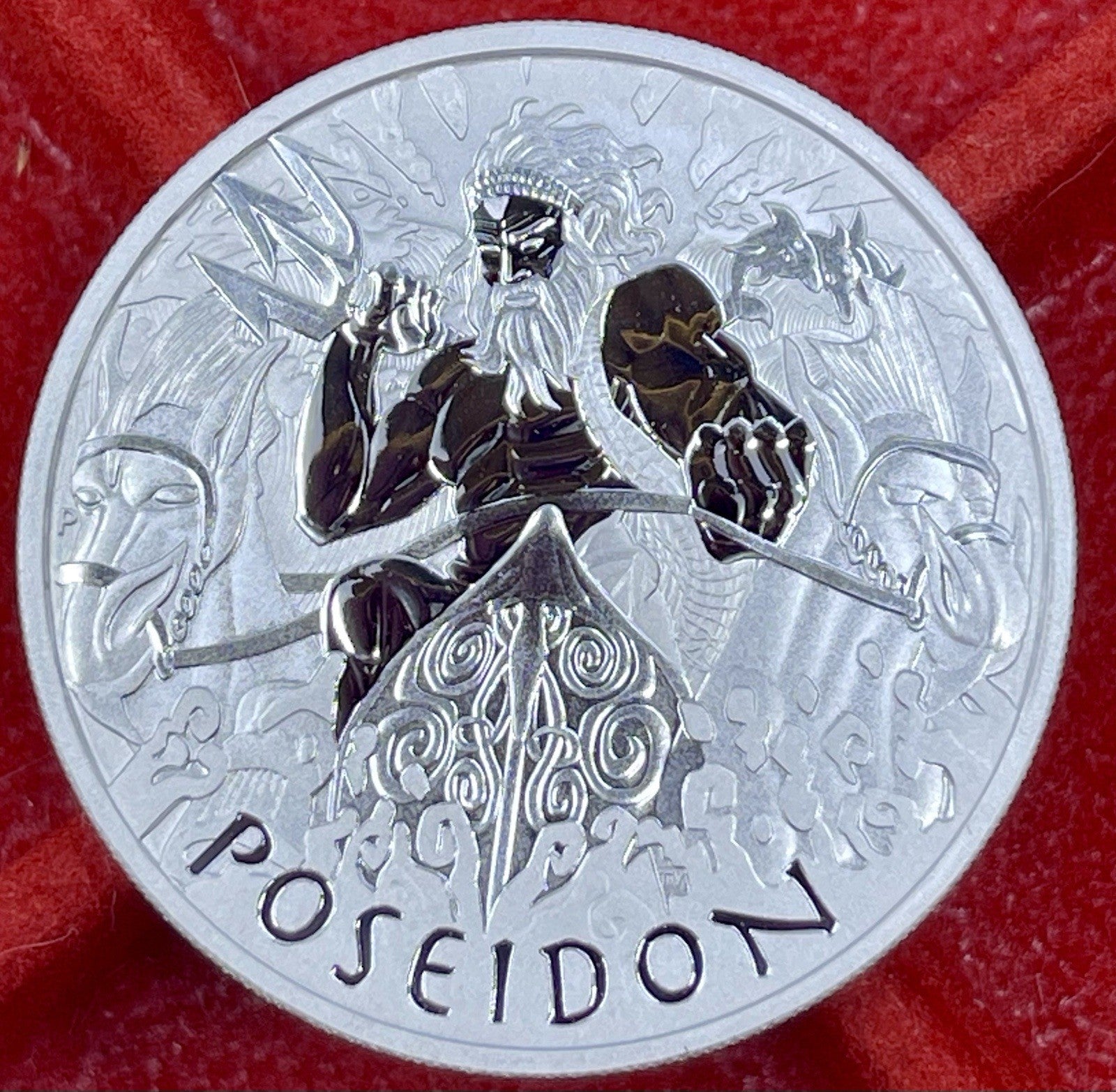 2021 Tuvalu Silver Gods of Olympus Poseidon BU in Mint Capsule *13,500 Mintage*