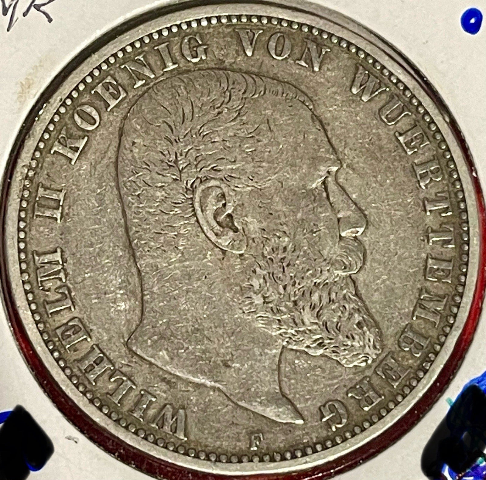 1895 F Germany Wurttemberg Silver 5 Mark Coin