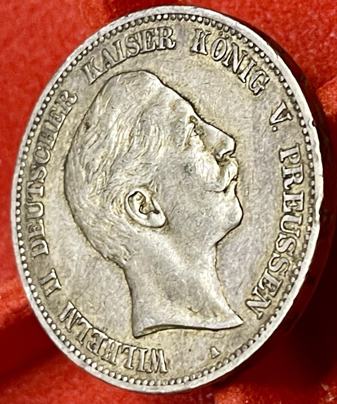 GERMAN 5 Mark 1907 A PRUSSIA KAISER WILHELM II 90% Silver Coin EMPIRE WW1 KM 523