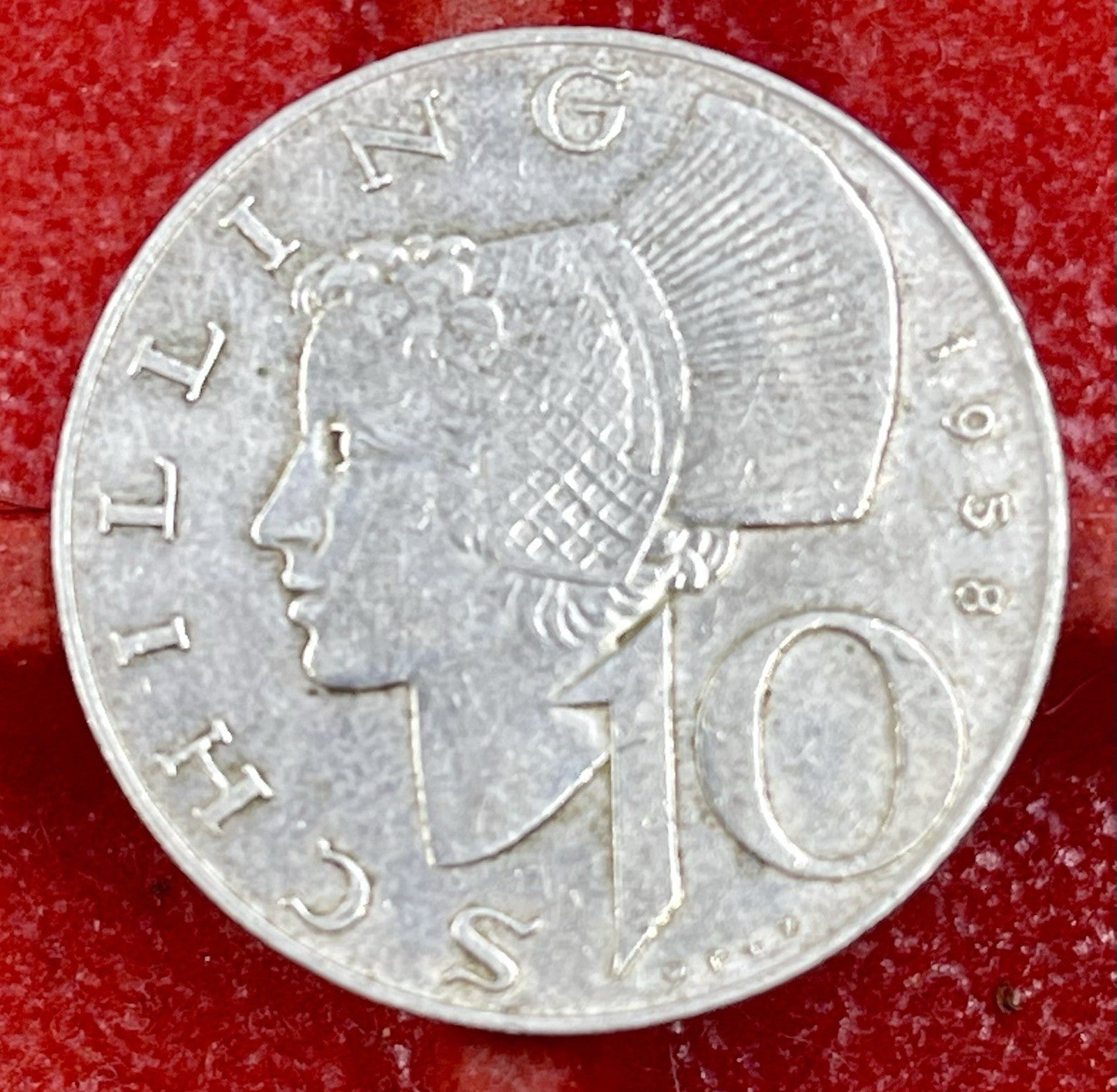 1958 Austria 10 Schillings - .640 SILVER - KM#2882