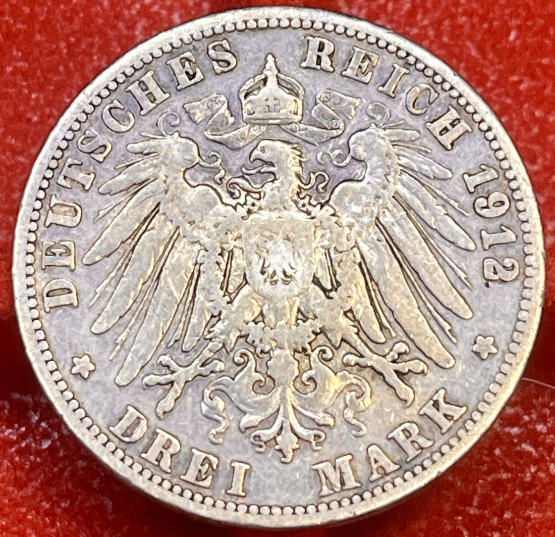 🇩🇪 Germany Prussia 3 mark 1912 "A"  Silver Coin 0.900 KM-522 1891-1912 J#102