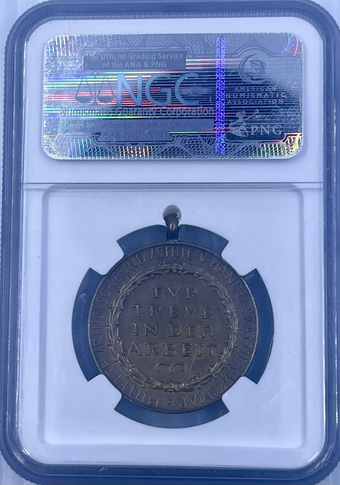 SCARCE KARL GOETZ MEDAL KIENAST 360 30MM CHAMBER OF COMMERCE WEIMAR NGC 63