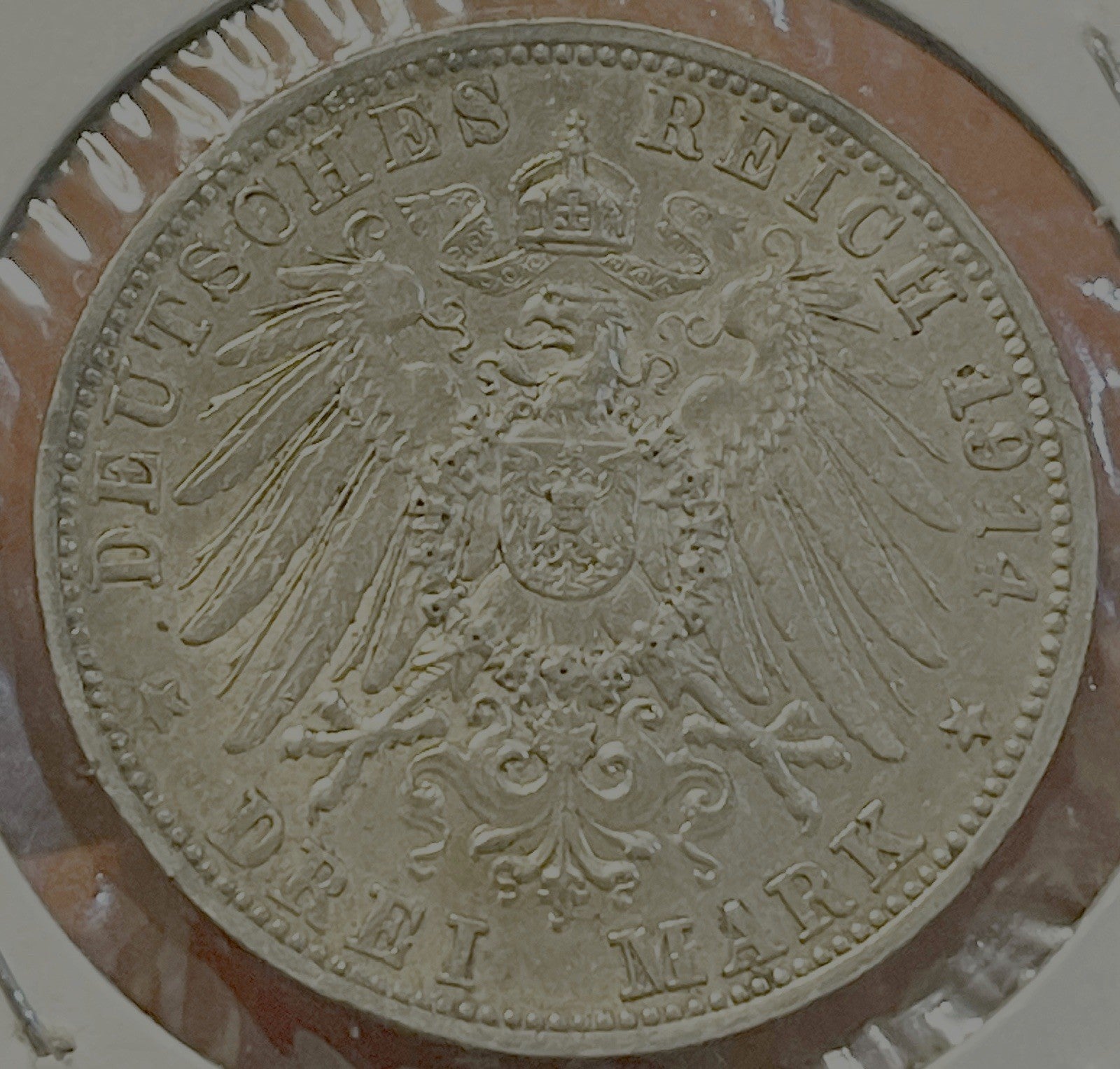 BAVARIA - FANTASTIC HISTORICAL LUDWIG III SILVER THREE (3)MARK, 1914 D, KM# 1005