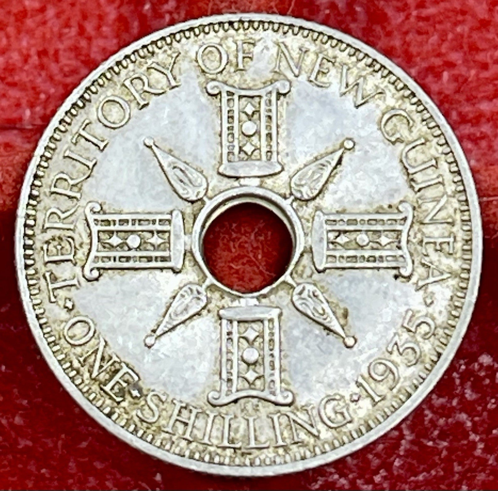 1935 PAPUA NEW GUINEA British UK KING GEORGE V Old Silver Shilling Coin1935