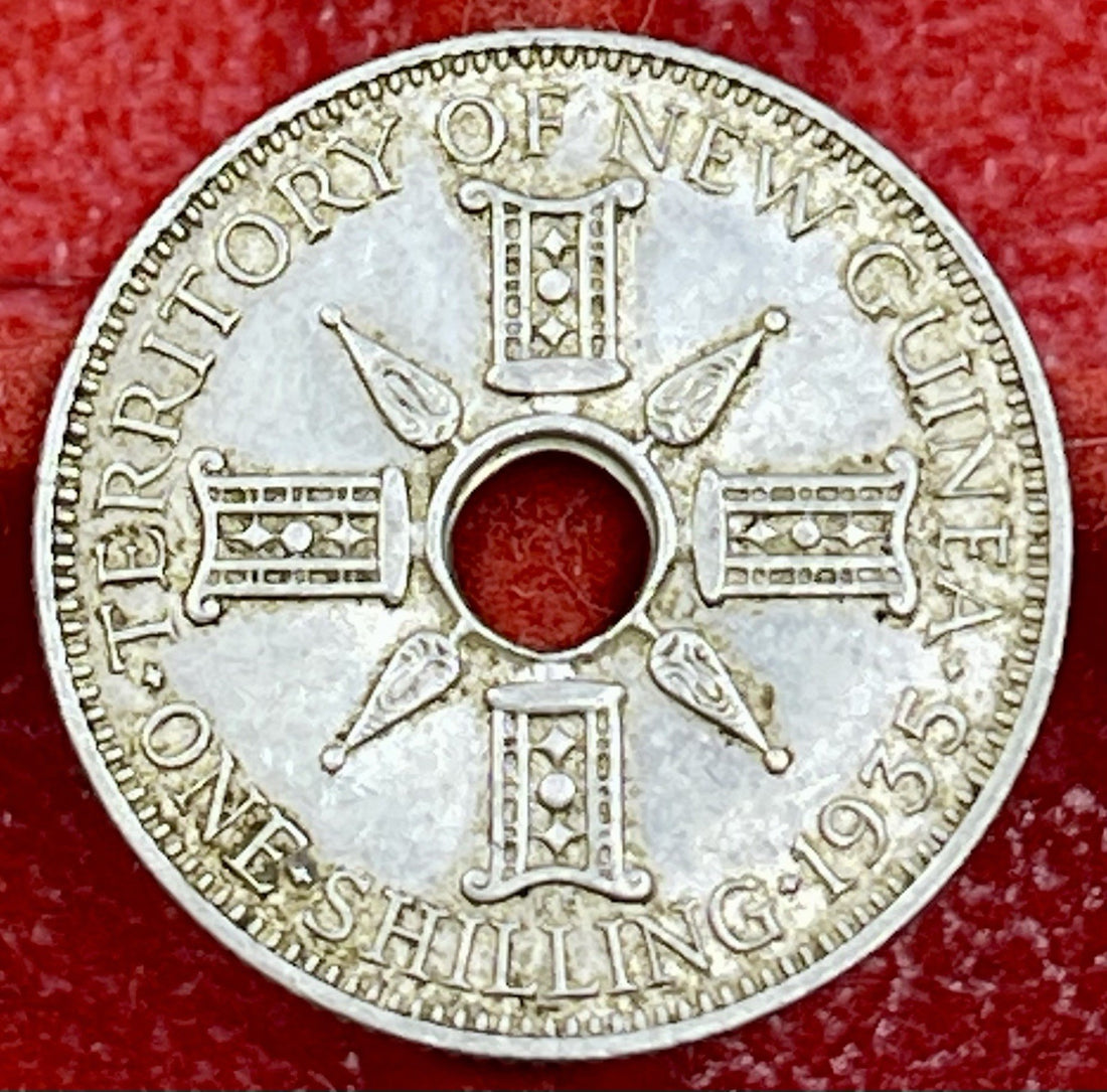 1935 PAPUA NEW GUINEA British UK KING GEORGE V Old Silver Shilling Coin1935