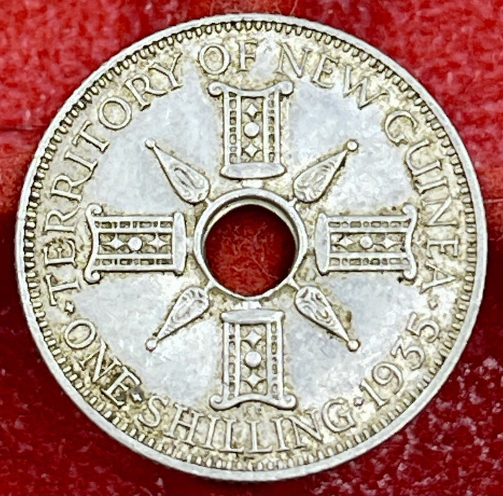 1935 PAPUA NEW GUINEA British UK KING GEORGE V Old Silver Shilling Coin1935