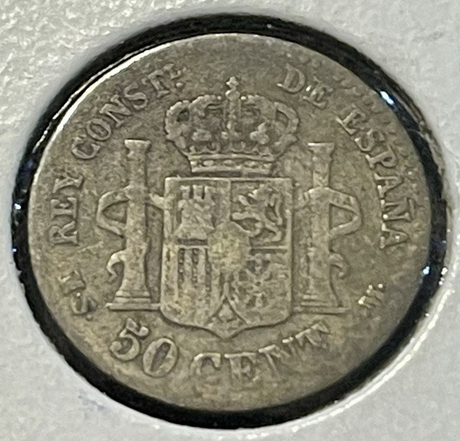 1880 Spain Alfonso VII - 50 Centimos World Silver Coin (.835) KM# 685