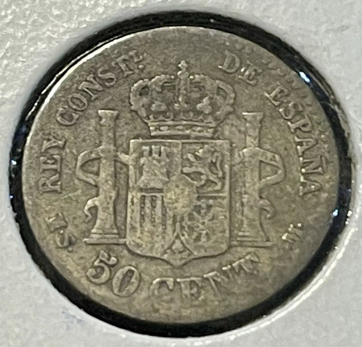 1880 Spain Alfonso VII - 50 Centimos World Silver Coin (.835) KM# 685