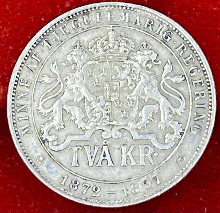 1897 Sweden 2 Kronor Silver Jubilee Oscar II KM762 Low Mintage1897 Sweden 2