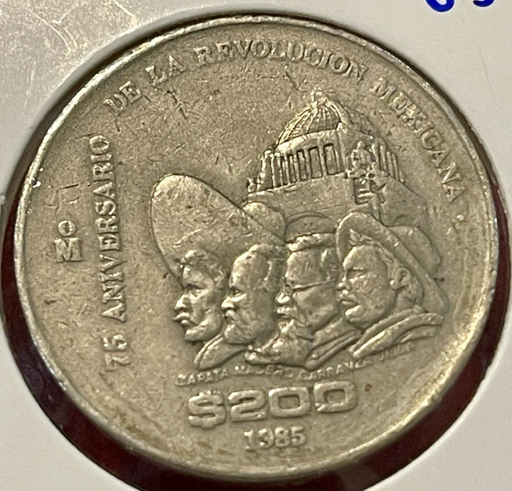 1985 MEXICO $200 Pesos, 75th Anniversary of Revolution commemorative coin