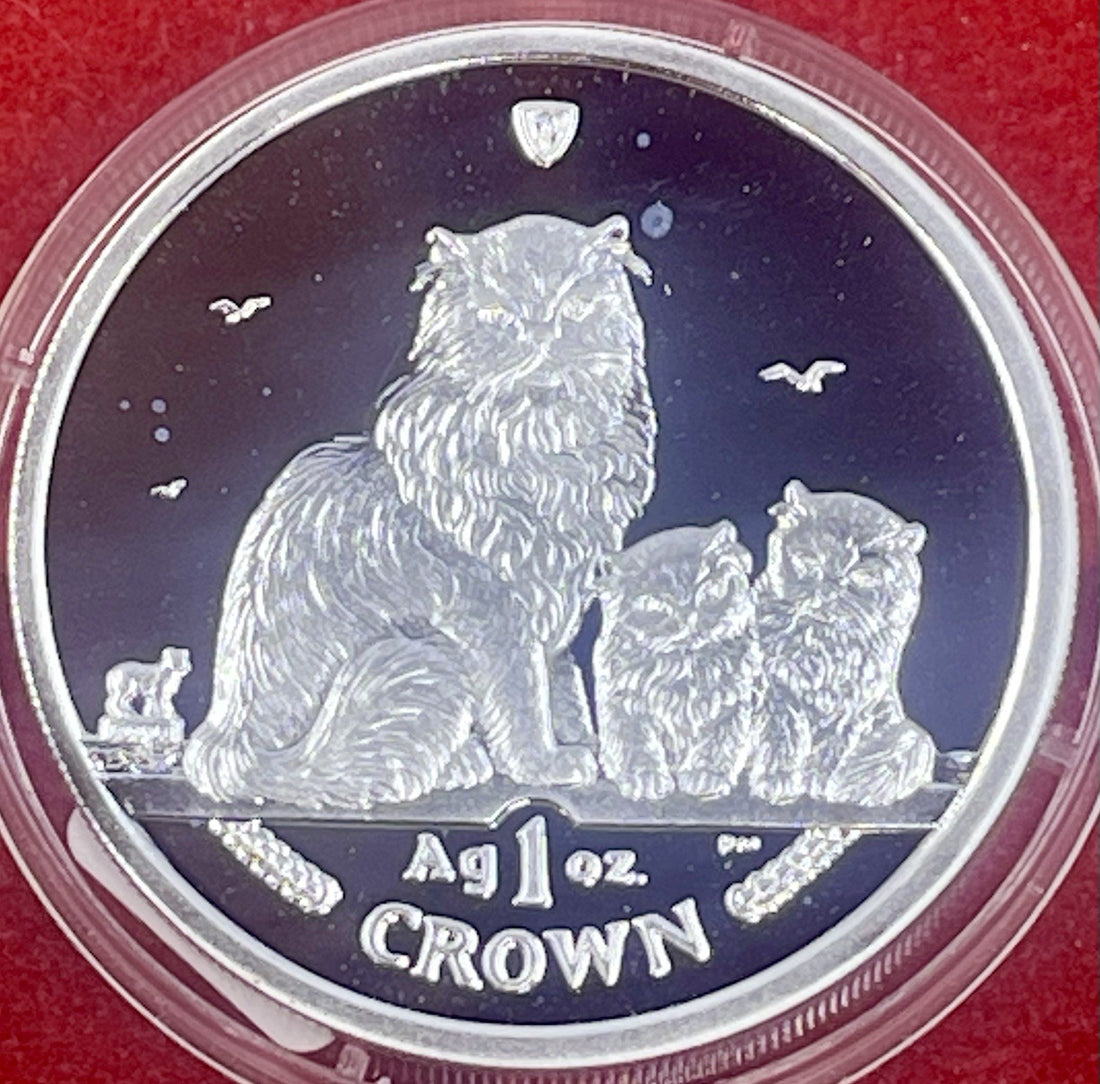 2005 Isle of Man 1 Crown Proof 1oz .999 Fine Silver Himalayan Cat in Capsule
