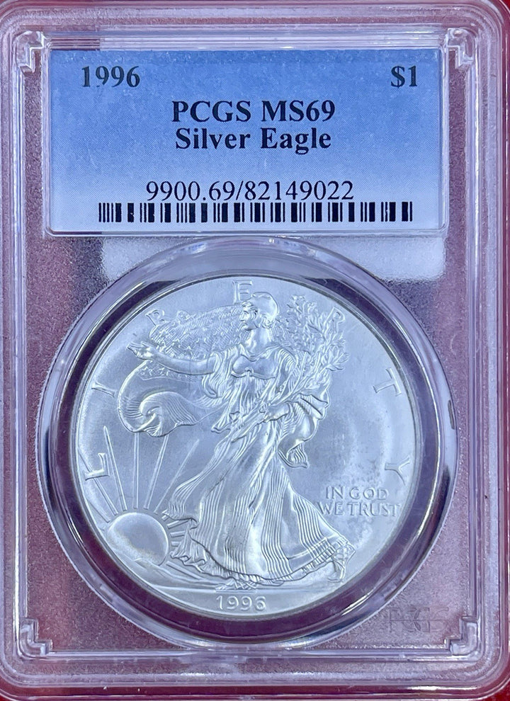 1996 $1 American Silver Eagle 1 Oz MS69 PCGS Blue Label