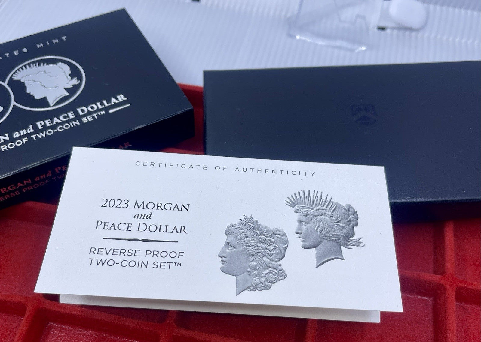 2023-S Reverse Proof $1 Morgan and Peace Silver Dollar 2pc Set Box ,OGP
