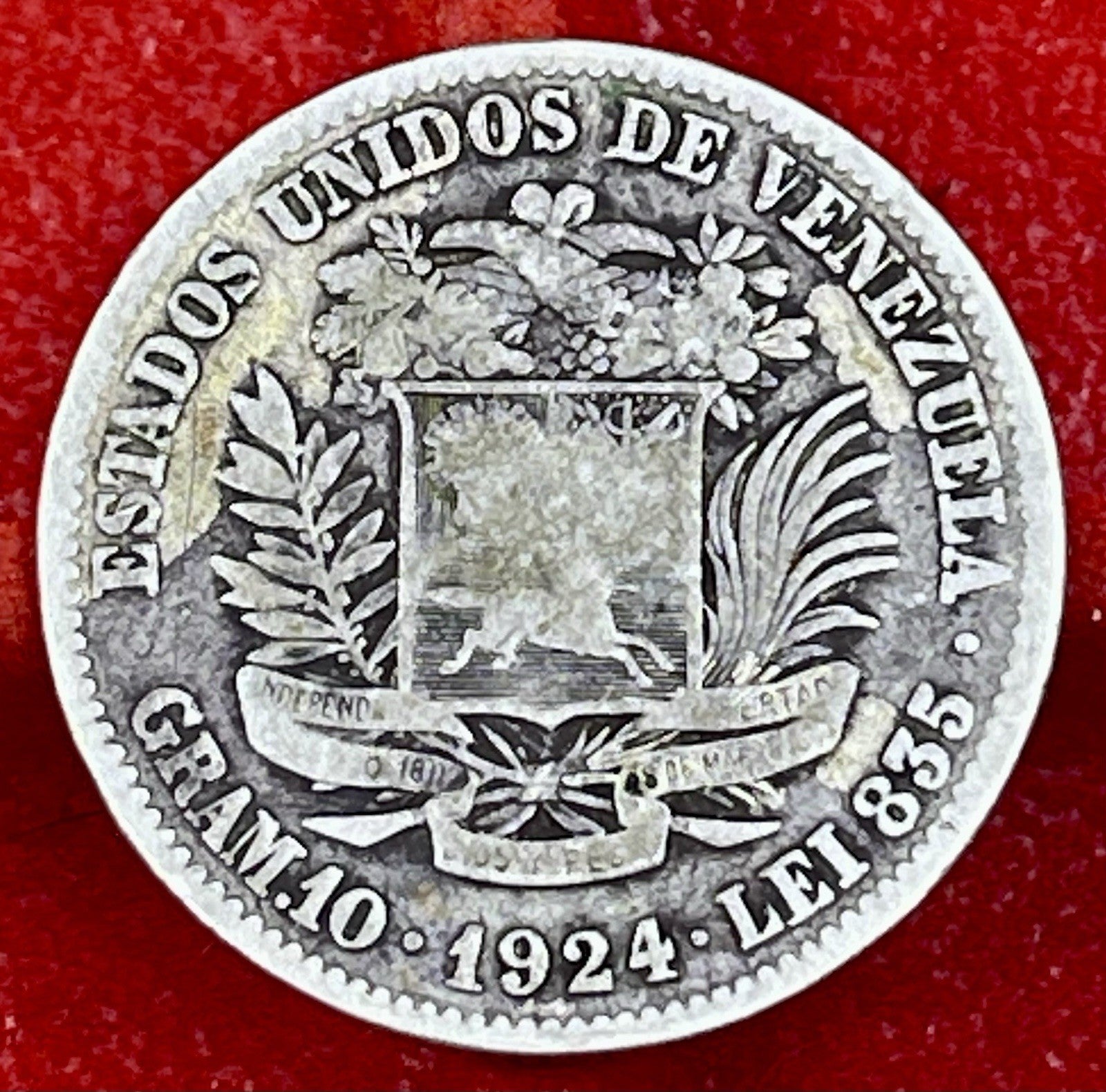 1924 Venezuela 2 Bolivares Silver Coin Simon Bolivar 0.835 Y#231924 Venezuela 2