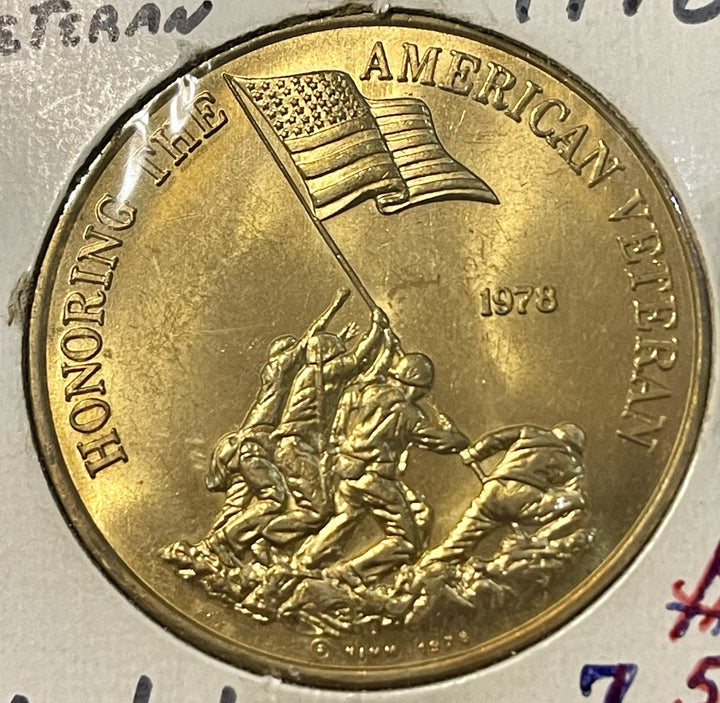 1978 American Veteran Medal Honoring Iwo Jima & Preserving America Bronze Tone
