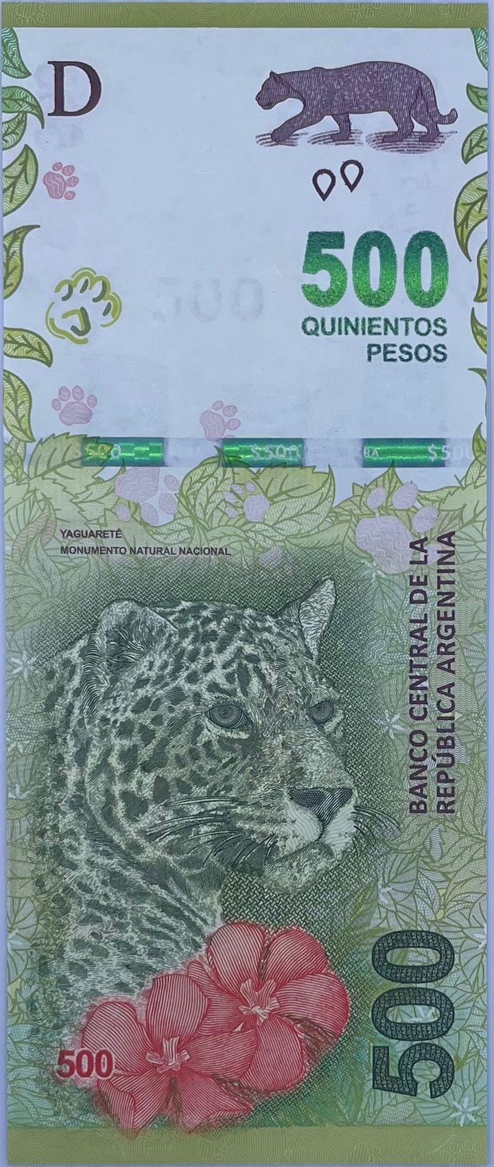 Argentina 500 Pesos P-365 2016 / 2022 UNC JAGUAR Banknote