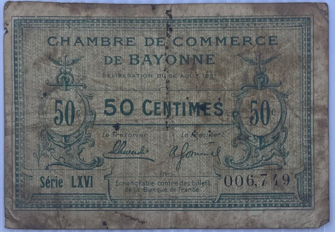 1918 France 50 Centimes Circulated World Banknote