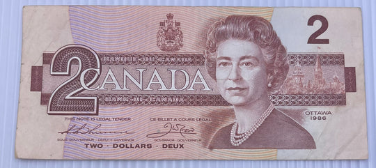 Canada 1986 2 Dollars P-97 Circulated World Banknote Note From Lot