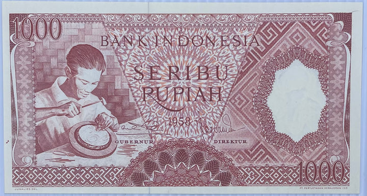 1958 Indonesia 1,000 Rupiah P-61 UNC World Banknote
