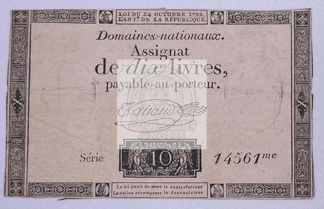 1792 French Revolution 10 Livres Series 14561 Banknote - Cool Coins & Notes