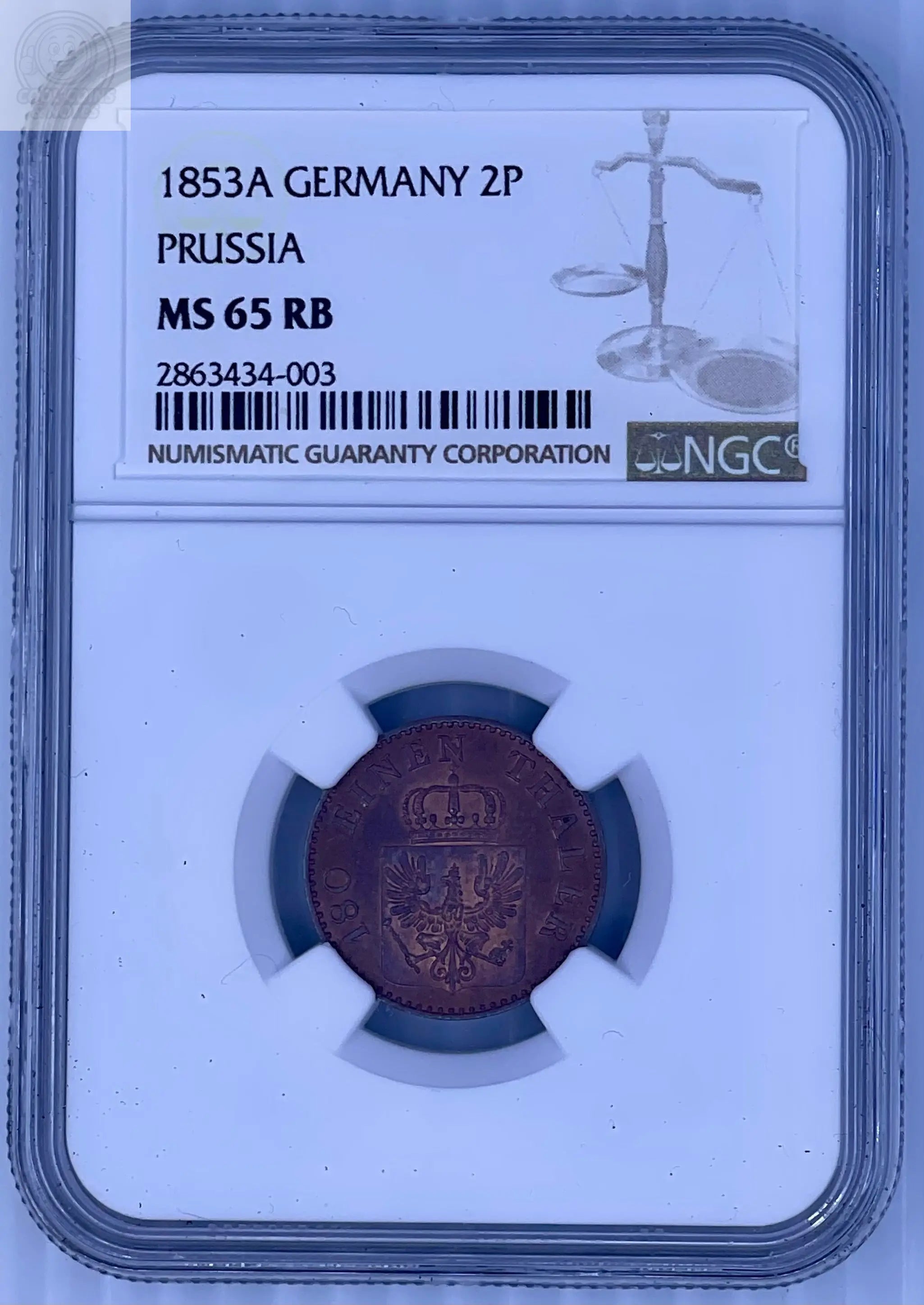 1853 A Germany 3 Pfennig NGC MS 65 RB Coin MECKLENBURG-SCHWERIN Cool Coins & Notes