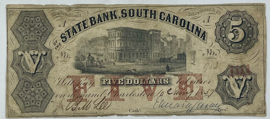 1857 5 Dollars State Bank of South Carolina CR# S-508, Circulated World banknote