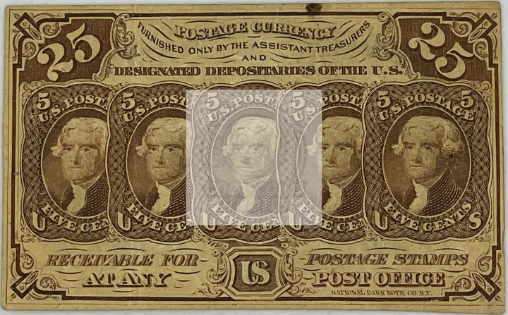 1862 US Fractional 25 Cents 1st Issu Fr. #1281, Banknote - Cool Coins & Notes
