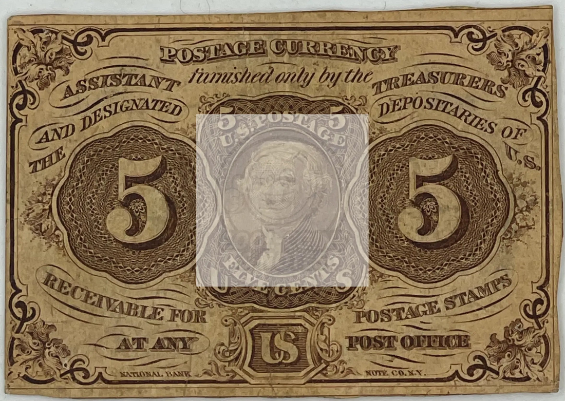 1862 USA Fractional Currency 5 Cents banknote first issue Fr. #1230 featuring Francis E. Spinner portrait