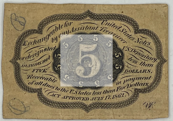 1862 USA Fractional Currency 5 cents banknote Fr. #1230 Civil War era collectible