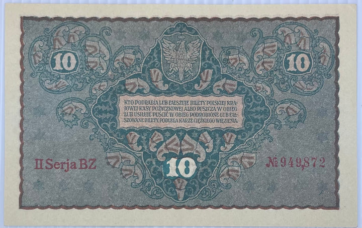 1919 Poland 10 Zlotych P-25 UNC World Banknote