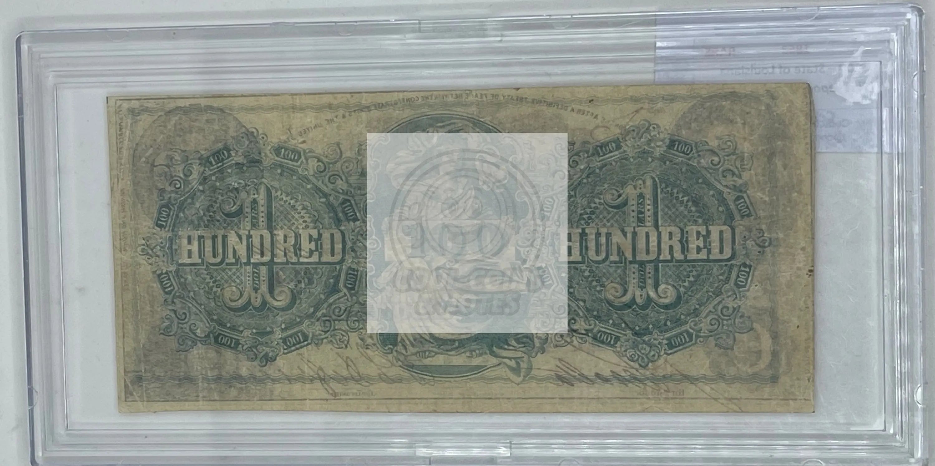 1863 $100 State of Louisiana Shreveport Confederate banknote with intricate engravings and historical design