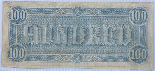 1864 100 Dollar Confederate Type 65 CR # 494 Used World Banknote - Cool Coins & Notes