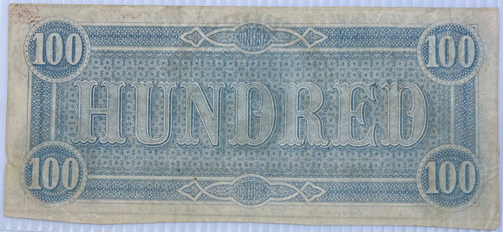 1864 100 Dollar Confederate Type 65 CR # 494 Used World Banknote - Cool Coins & Notes