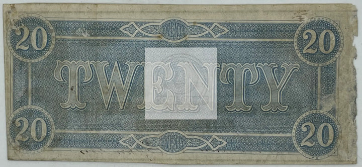 1864 Confederate States of America 20 Dollars P-69, Used Banknote - Cool Coins & Notes
