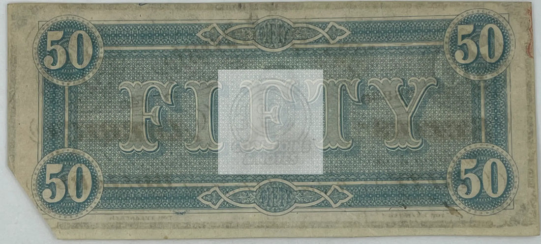 1865 Confederate States of America 50 Dollars P-70 AU, Banknote - Cool Coins & Notes