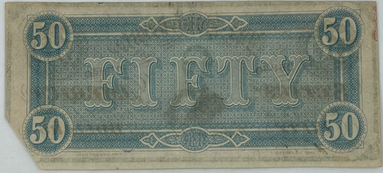 1865 Confederate States of America 50 Dollars P-70 AU, Banknote - Cool Coins & Notes