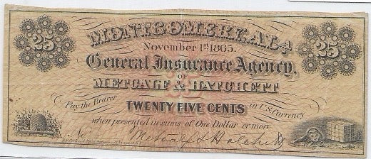 1865 RARE AU 25 Cent Metcalf & Hatchett Montgomery, AL