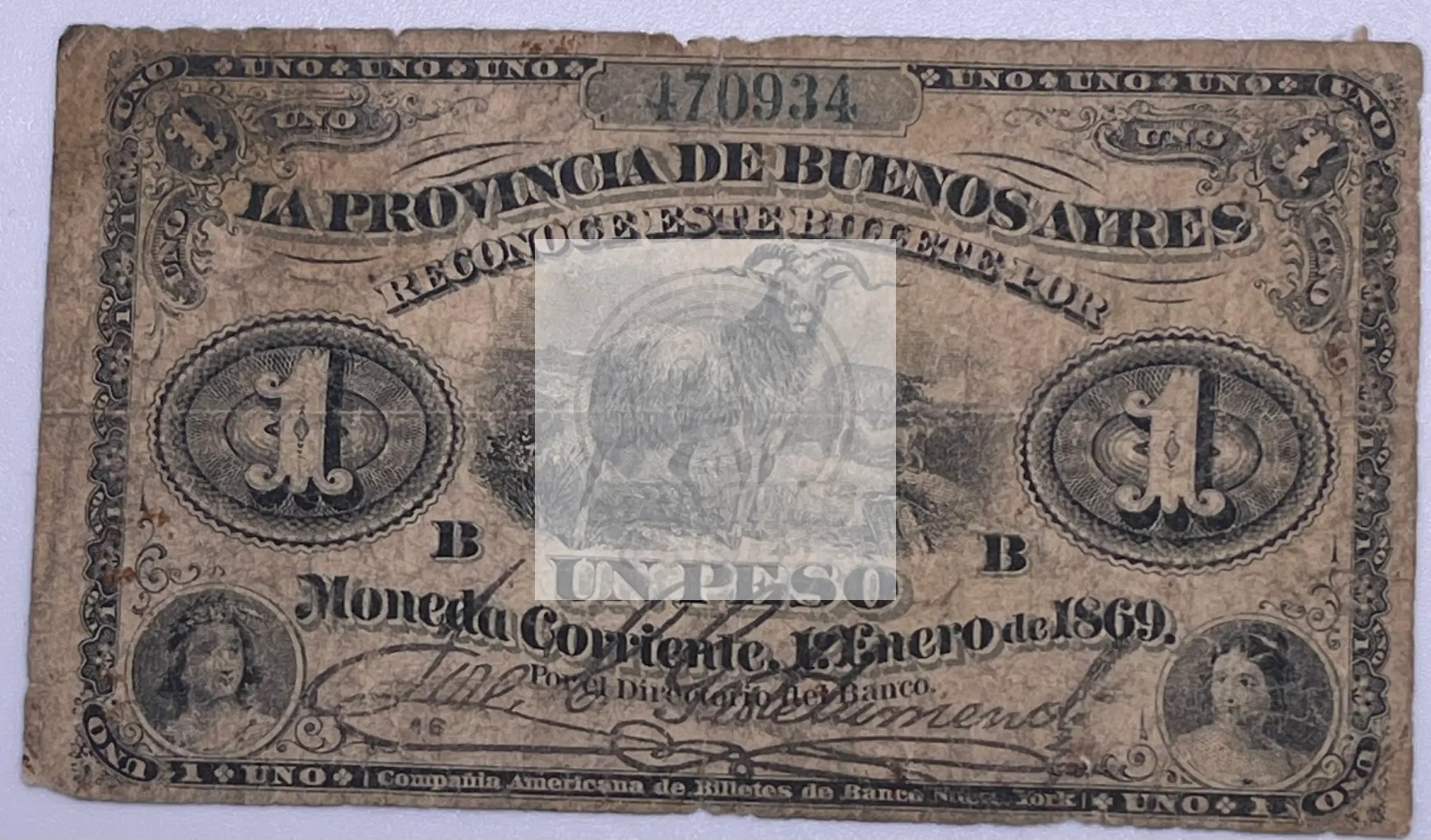 1869 1 Peso Buenos Aires Argentina P# S481a Banknote - Cool Coins & Notes