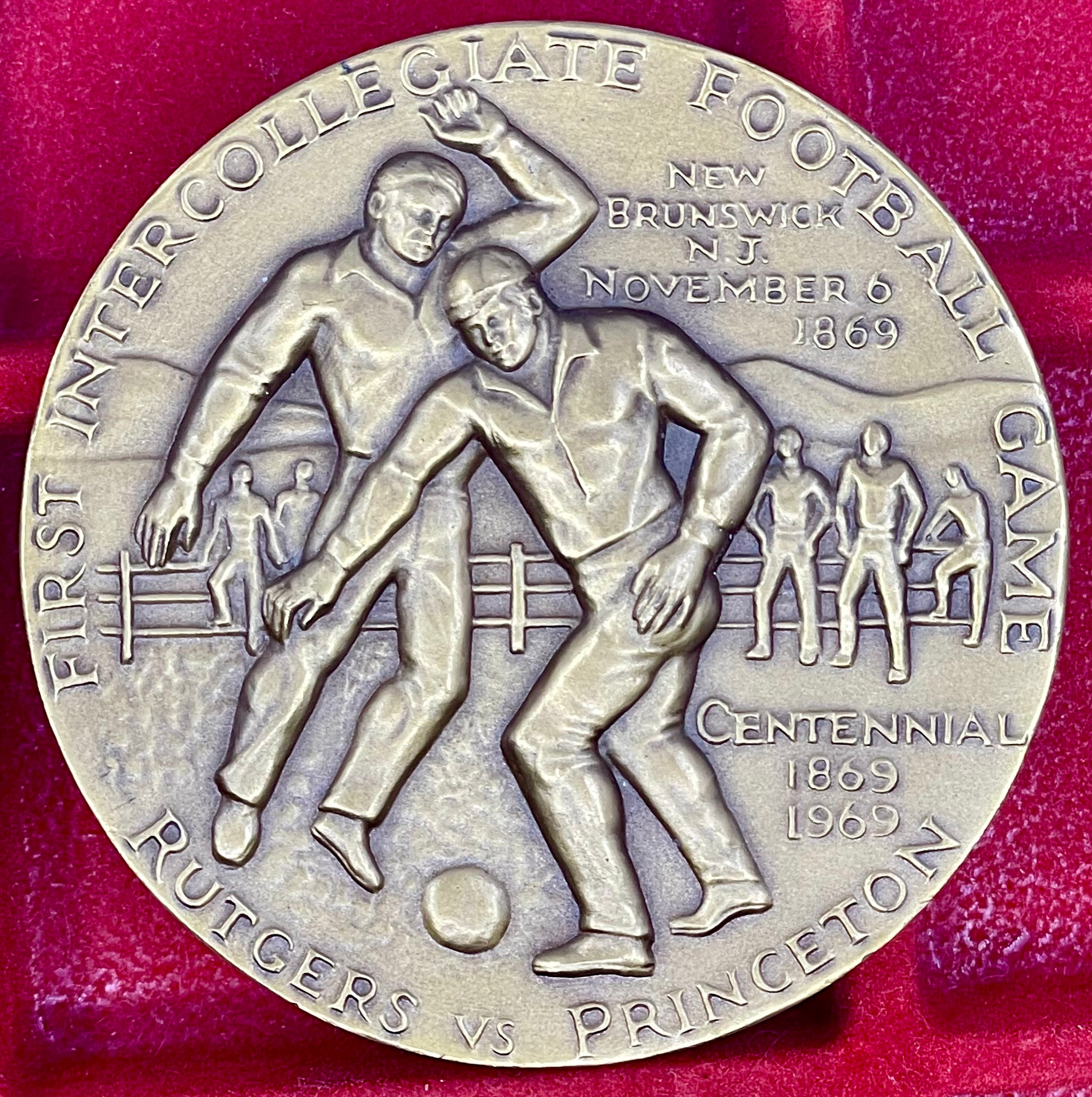 1869-1969 1st Intercollegiate Football Game Medal Rutgers Vs Princeton Hall of Fame Bronze Cool Coins & Notes 