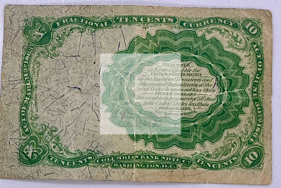 1874 10 Cent Fractional Currency Note *Fifth Issue* Green Seal Banknote - Cool Coins & Notes