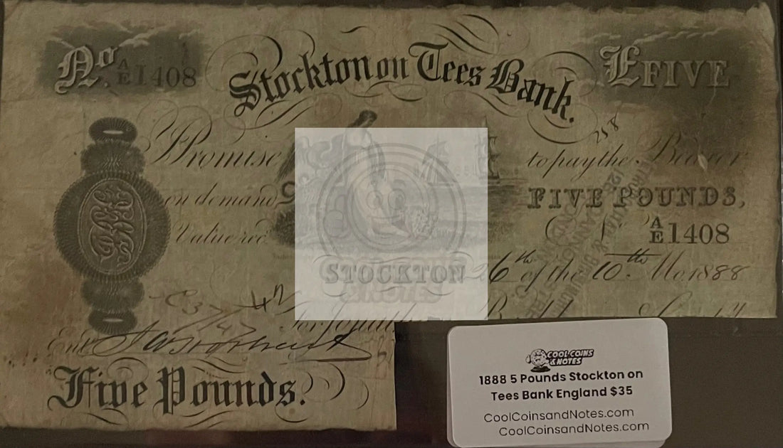 1888 Stockton Tees Bank England 5 Pounds Circulated Banknote Cool Coins & Notes 